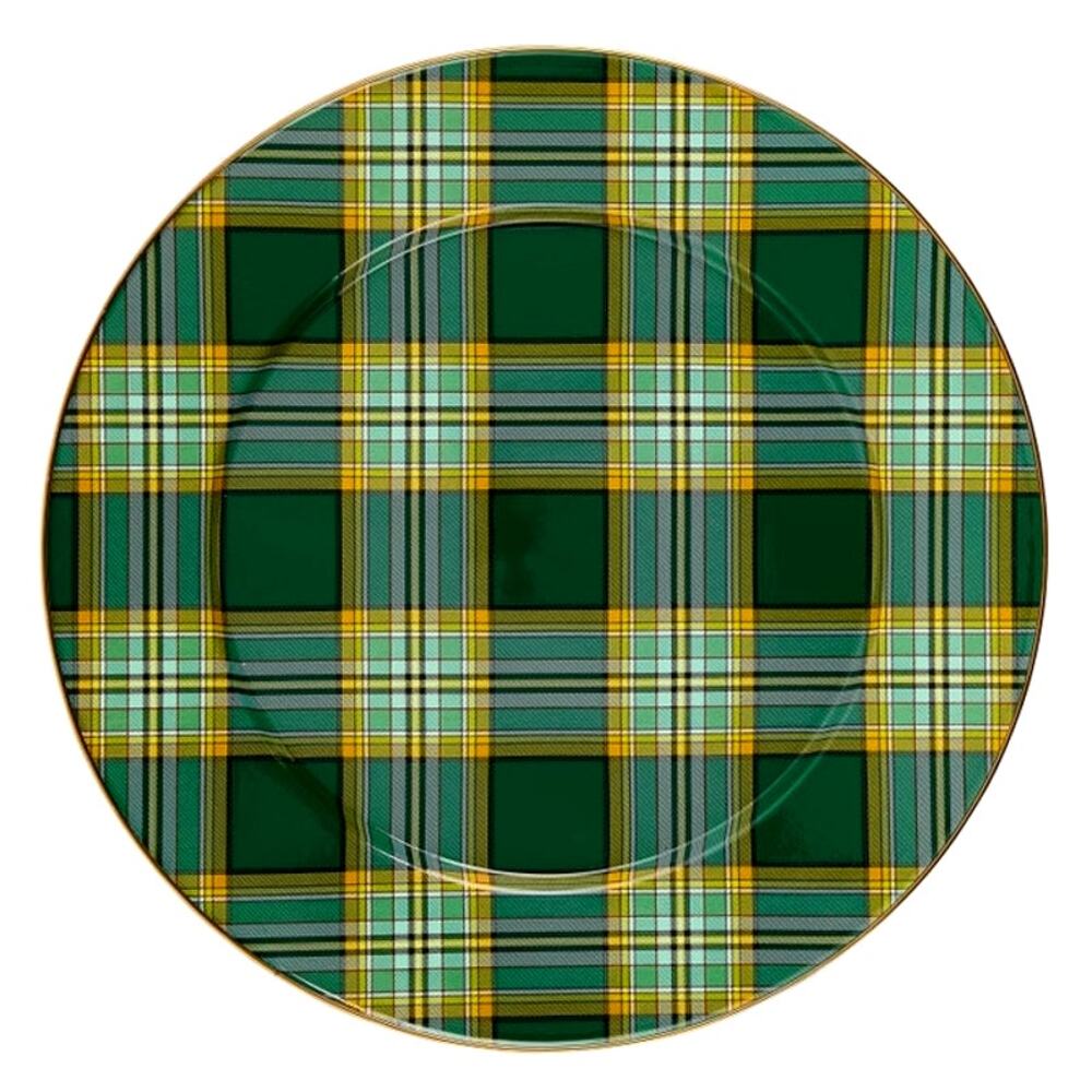 Mackenzie Childs Tartan Green Serving Platter 16in Christmas Holiday NEW